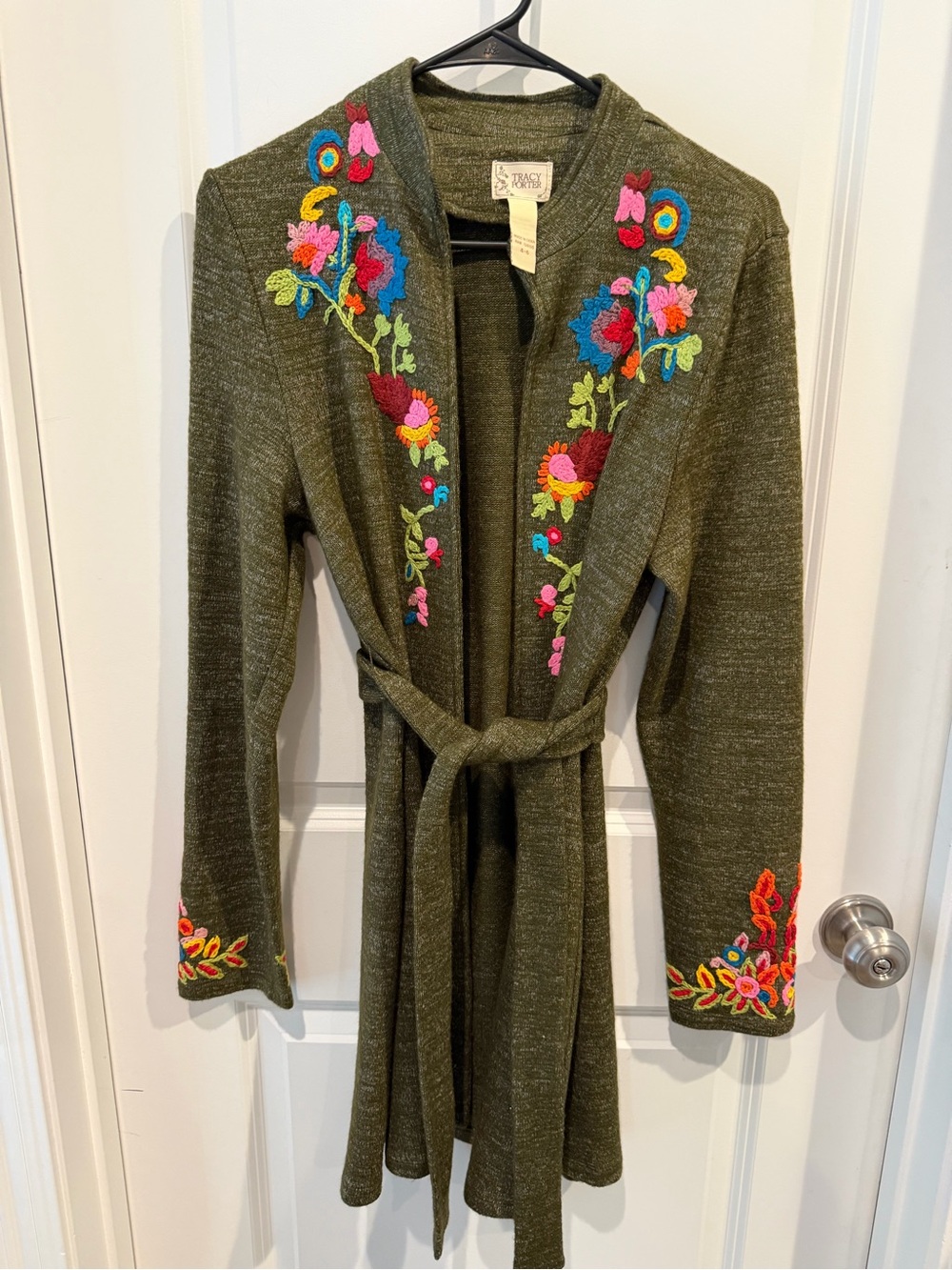 Tracy Porter Embroidered Belted Cardigan Duster Size 4-6